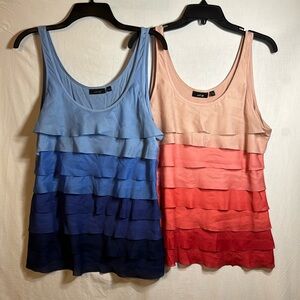 Set of  2, Apt. 9 Ruffled Tiered Ombré Tank Tops - pink and blue